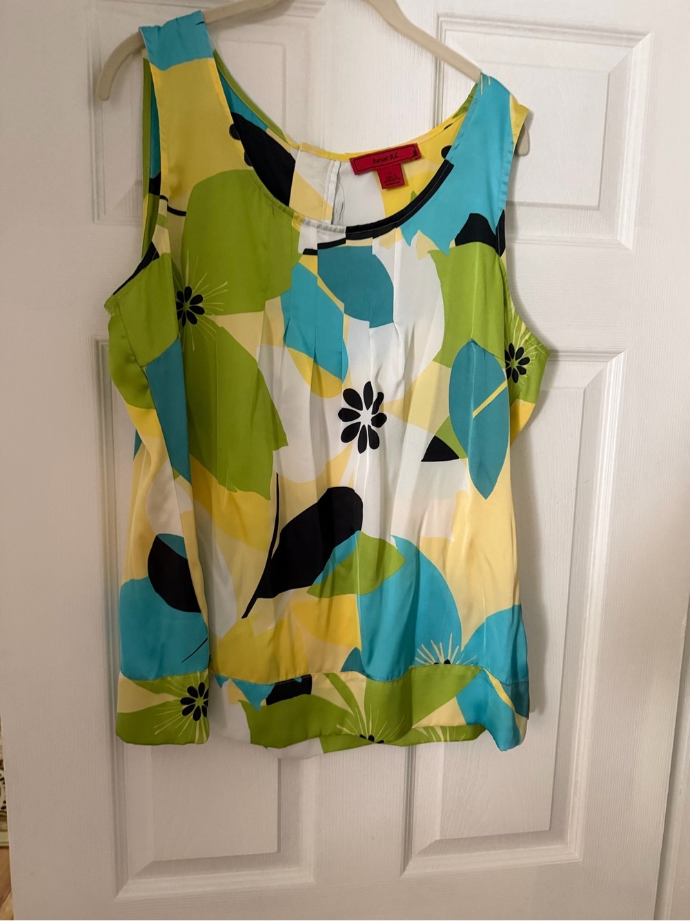 Floral Scoop Neck Tank Top - Multi Blue/Green